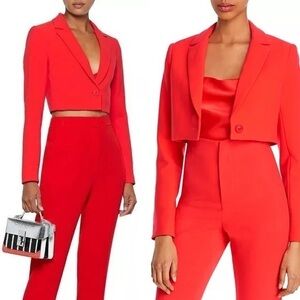 Alice + Olivia NWOT Macey Red Cropped Long Sleeve Blazer S (6)